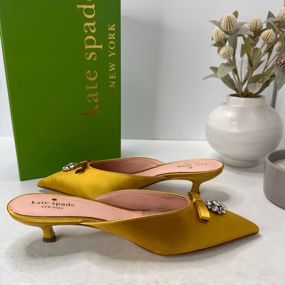 Kate Spade Darlene Satin Crystal/Bow Kitten Heel Mule Roasted Maze Women 8.5B - Picture 7 of 11